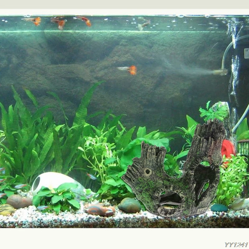 Аквариум украшения боле ствол коряги скрытие пещера Fish Tank Смола орнамент