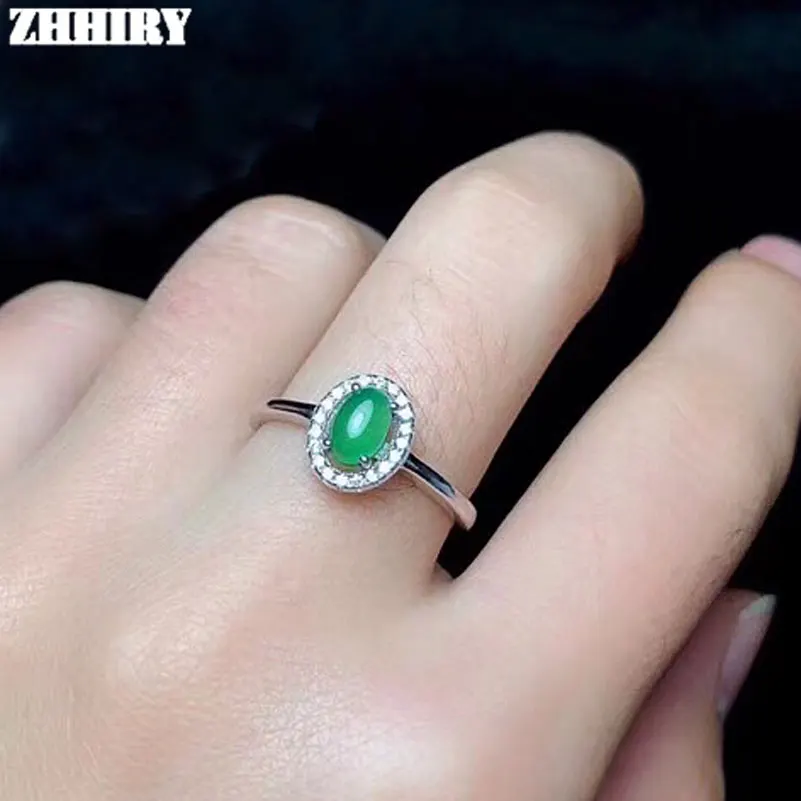 ZHHIRY настоящий натуральный зеленый халцедон кольцо из натурального твердого