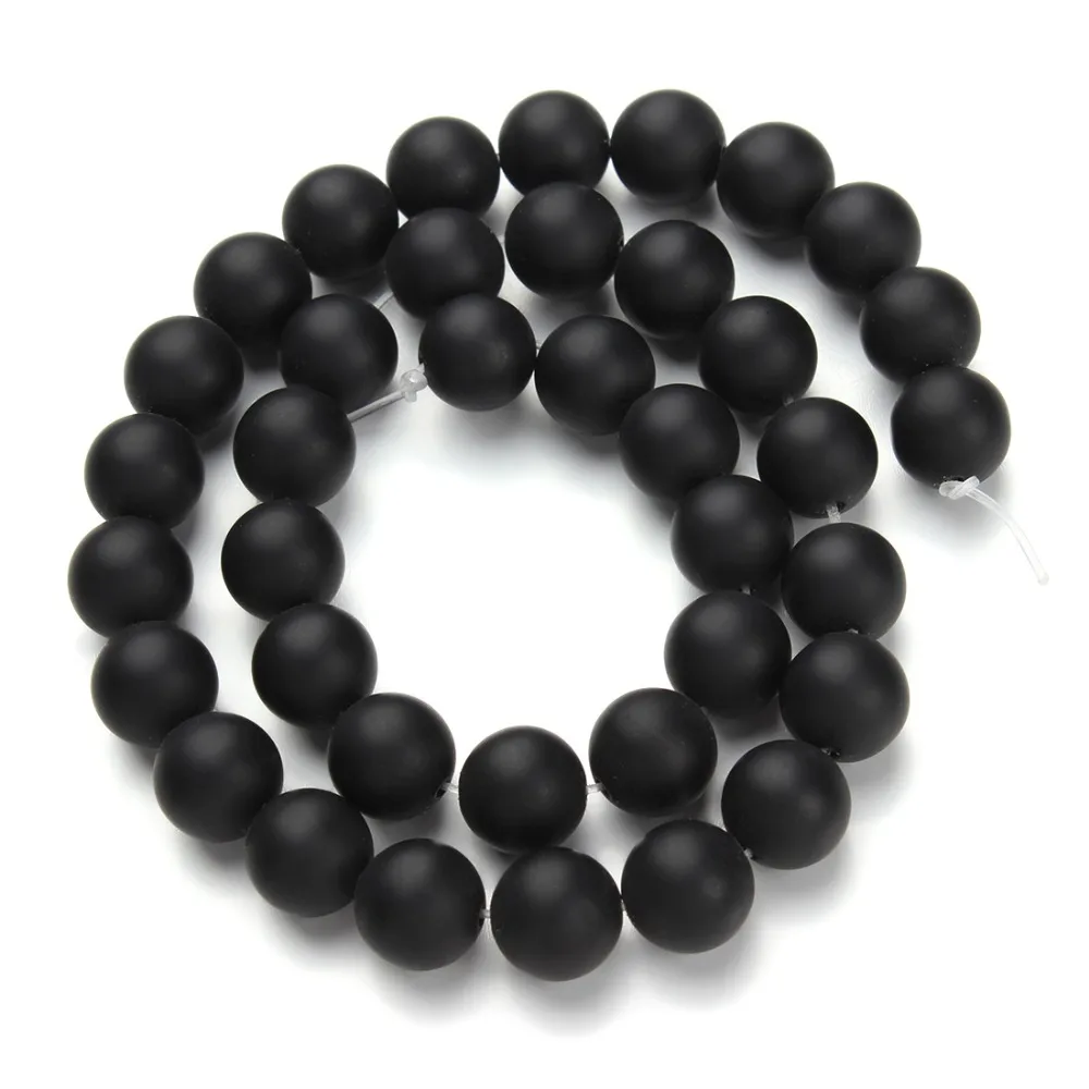 

1strand Black Scrub Onyx Bead Beaded Natural Stone Round Loose Beads 40cm Strand 4 6 8 10 12mm For Jewelry Making