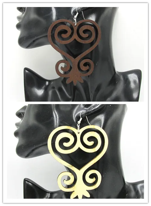 Необработанные деревянные серьги Sankofa Adinkra | Украшения и аксессуары