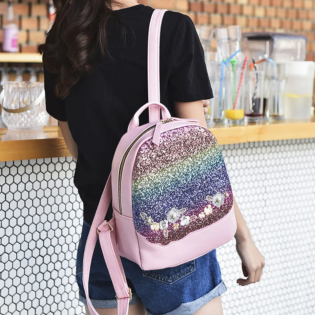 

Women Flower Sequin Bag Shoulder Bag Backpack Fashion Wild Student Bag