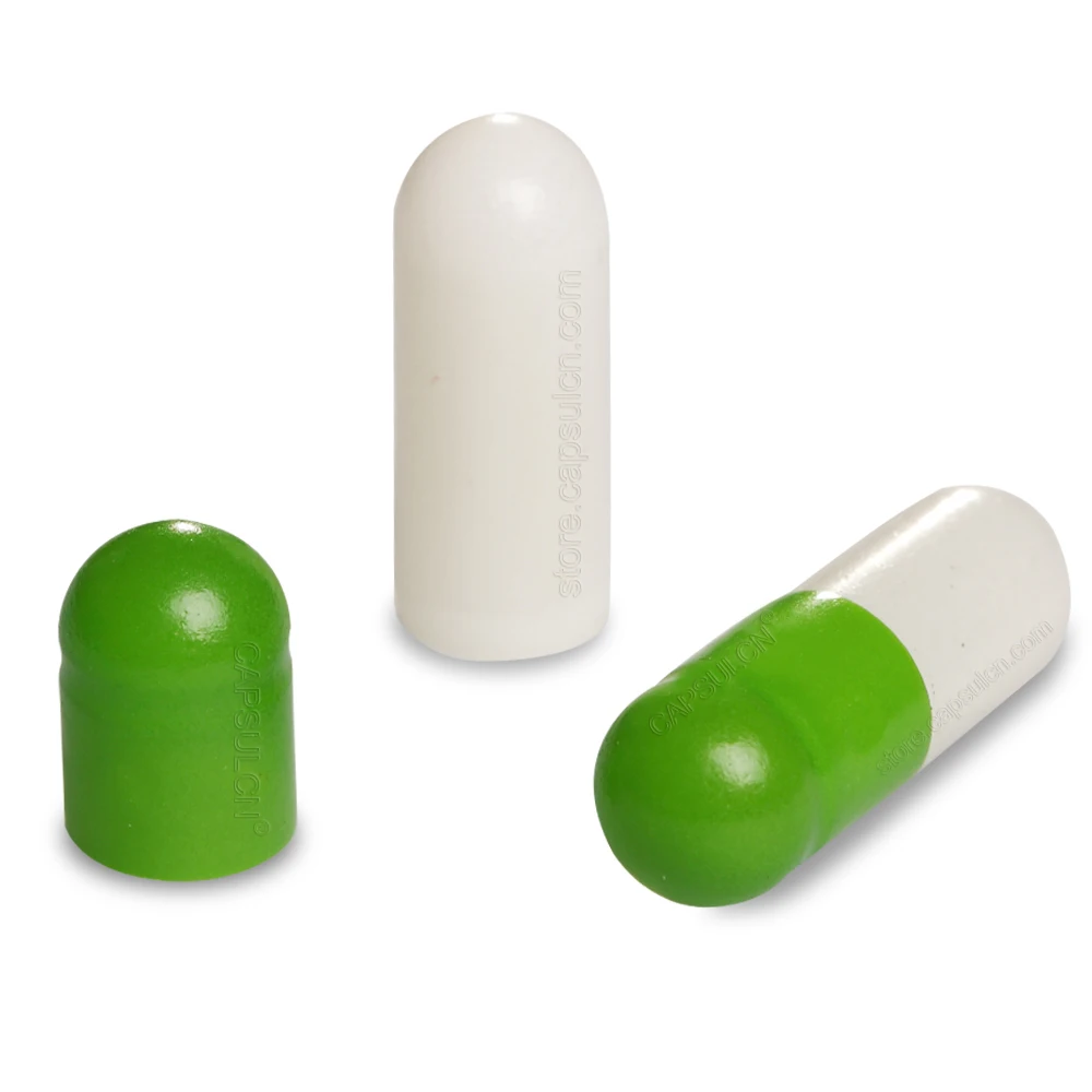 

Free Shipping!!! 5000 Pieces / Carton Size 1 Empty SeparatedGelatin Capsules Machines Apple Green & White