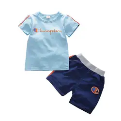 Для маленьких мальчиков одежда Летняя одежда для малышей Комплект Повседневные детские комплекты одежды футболка + брюки костюмы