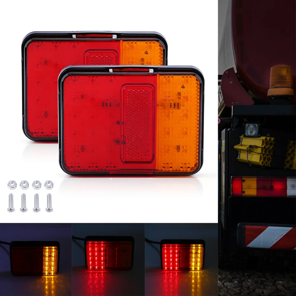 

2 Pcs 12 V 30 LED Taillights Rear Tail Light Warning Lamp for Trailer Truck Boat Red & Amber