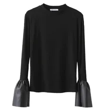 DEAT/Новинка года; модная одежда с круглым вырезом и расклешенными рукавами; трикотажная футболка с высоким воротником в стиле пэчворк; WD01701