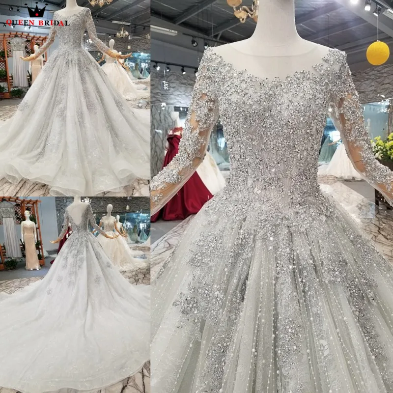 Luxury Gray Vintage Ball Gown Evening Dresses Long Sleeve Crystal Beaded Lace 100% Real Photo Robe De Soiree Party Dress DW05 Luxury Gray Vintage Ball Gown Evening Dresses Long Sleeve Crystal Beaded Lace 100% Real Photo Robe De Soiree Party Dress DW05