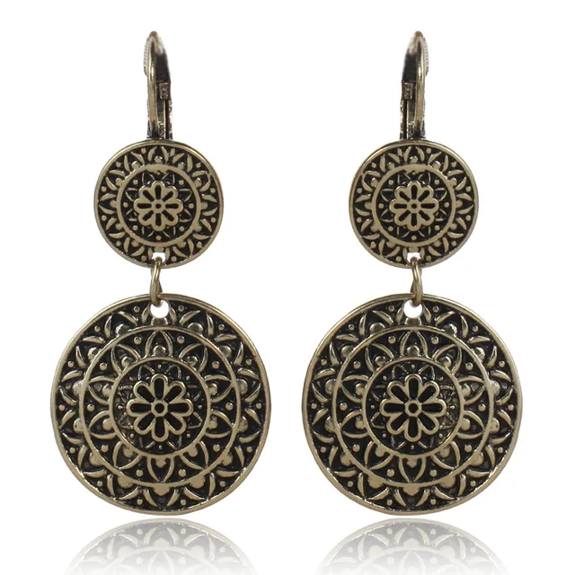 Fashion Vintage Tribal Ethnic Pendant Clip On Earrings Women Fashion Vintage Tribal Ethnic Pendant Clip On Earrings Women Bohemian Antique Gold Color