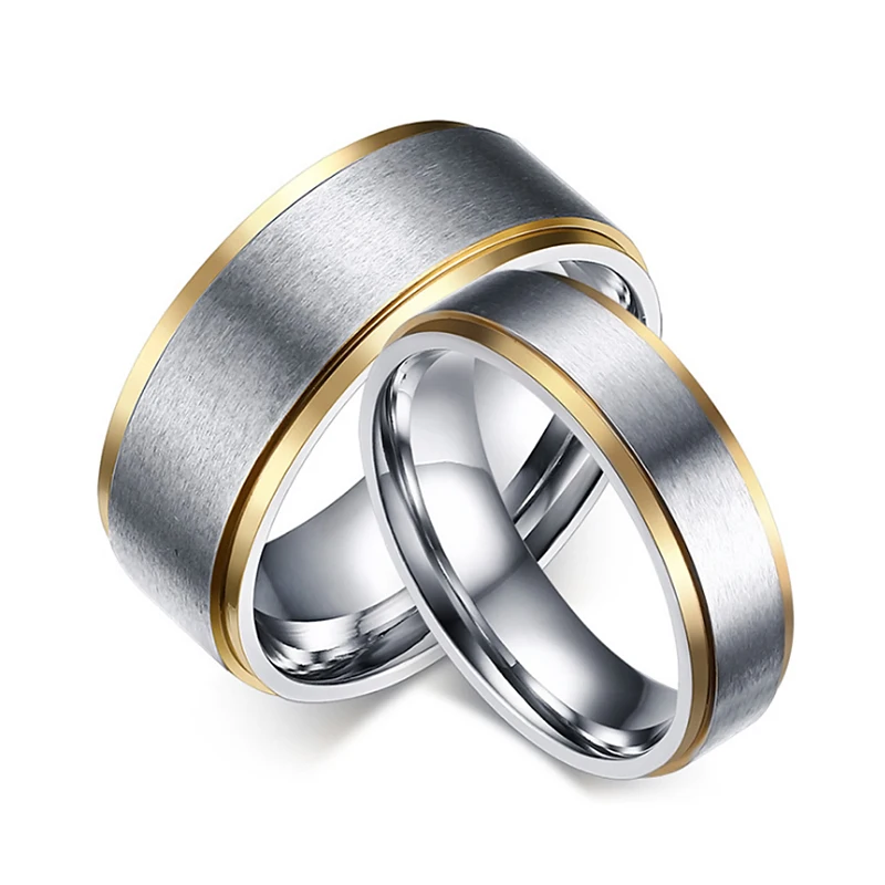 

Simple Elegant Couple Rings for Women Men Gold Color Line Matte Finish Stainless Steel Rings Lover Jewelry Valentine's Day Gift