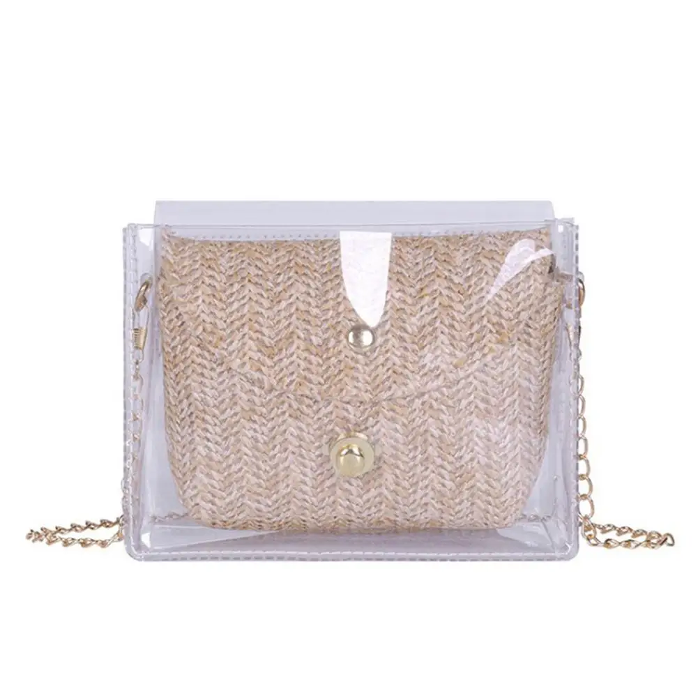 

Transparent PVC Jelly Shoulder Bag Straw Hand Woven Clear Handbag Waterproof Chain Crossbody Messenger Bags For Women Ladies Bag