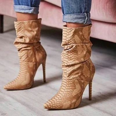 Spring New Women Sexy Python Snake Skin Pointed Toe Stiletto Heels Mid ...