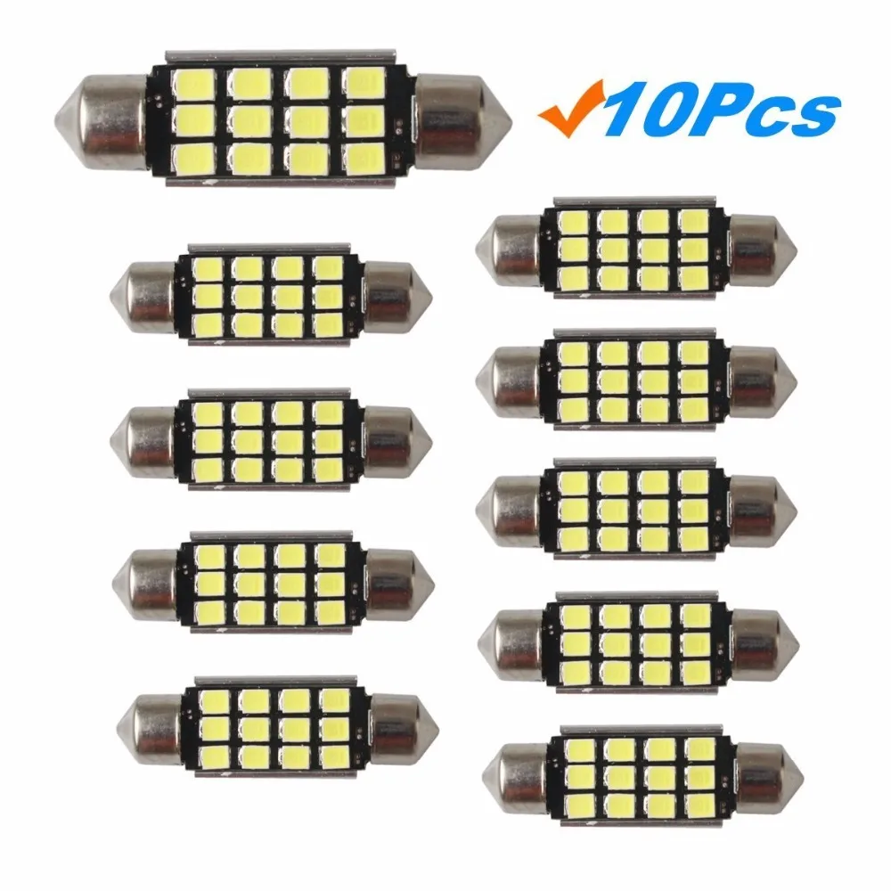 10Pcs 12-24V 6000K Festoon 39mm 12leds 2835SMD 2.5W Led Car Bulbs CANBUS No Error Light White | Автомобили и мотоциклы