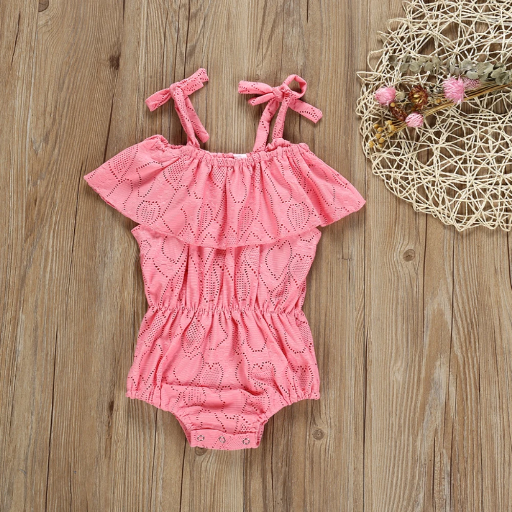 0-24 M Малыш Ребенок трико для девочек одежда оборки рукав с открытыми плечами полый розовый спортивный пляжный костюм боди