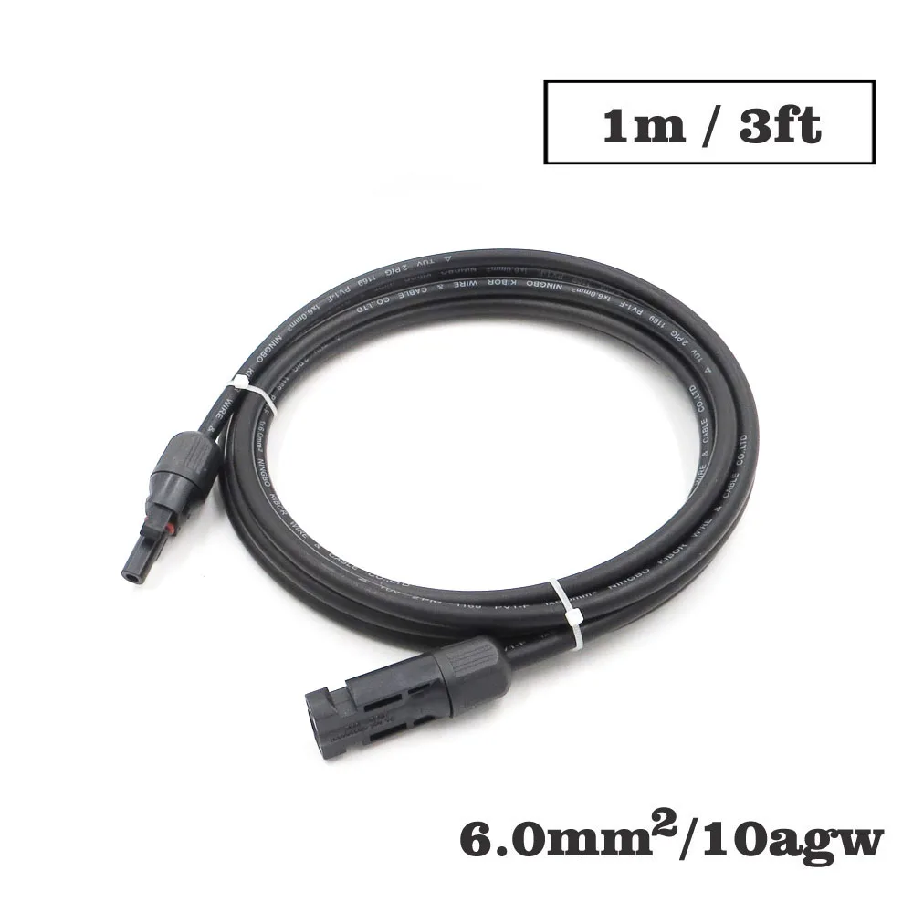 

1PC X 6mm2 10AWG 3FT 1m MC4 Connector Extension Connect branch black parallel Series 1 meter extend cable