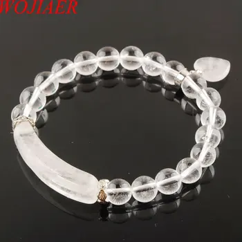 

WOJIAER Natural Stone White Clear Quartz Rock Crystal Bracelets Heart Shape Silver-color Jewelry PK3325