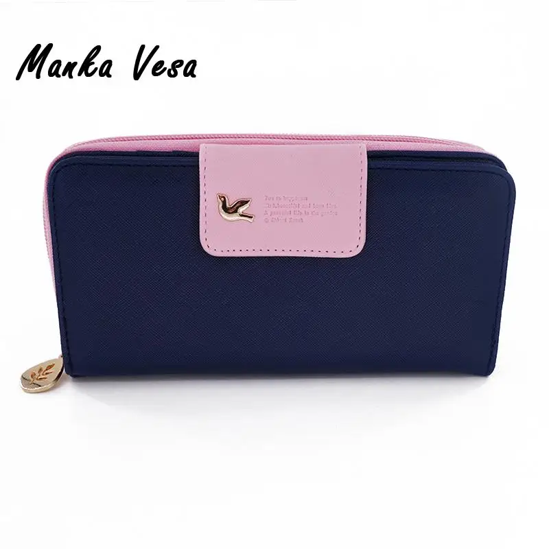  Manka Vesa Candy Color Women Wallet Female Coin Purse Brand PU Leather Long Leather Faux Zipper Clutch Lady Handbag Card Holder 