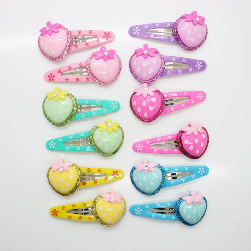 2PCS/set strawberry charm hair snap clips girl's glitter hair pins fashion shiny crystal hair