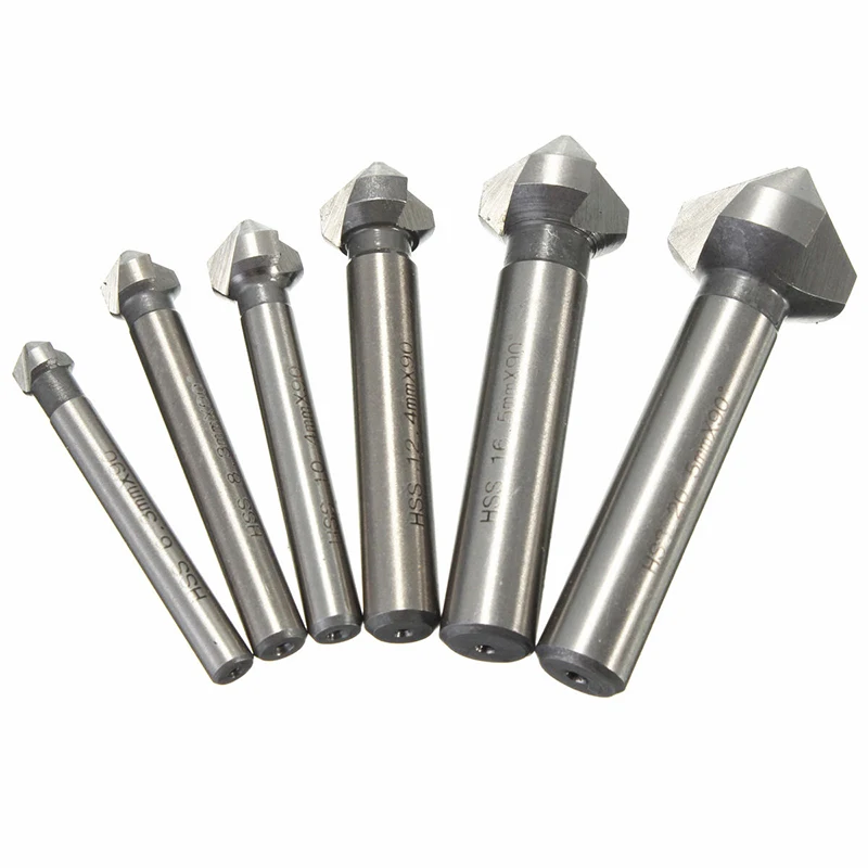 1pc 3 Flute HSS Countersink Drill Bit 90 Degree Chamfer Cutter Tool For Wood Steel 6.3/8.3/10.4/12.4/16.5/20.5mm