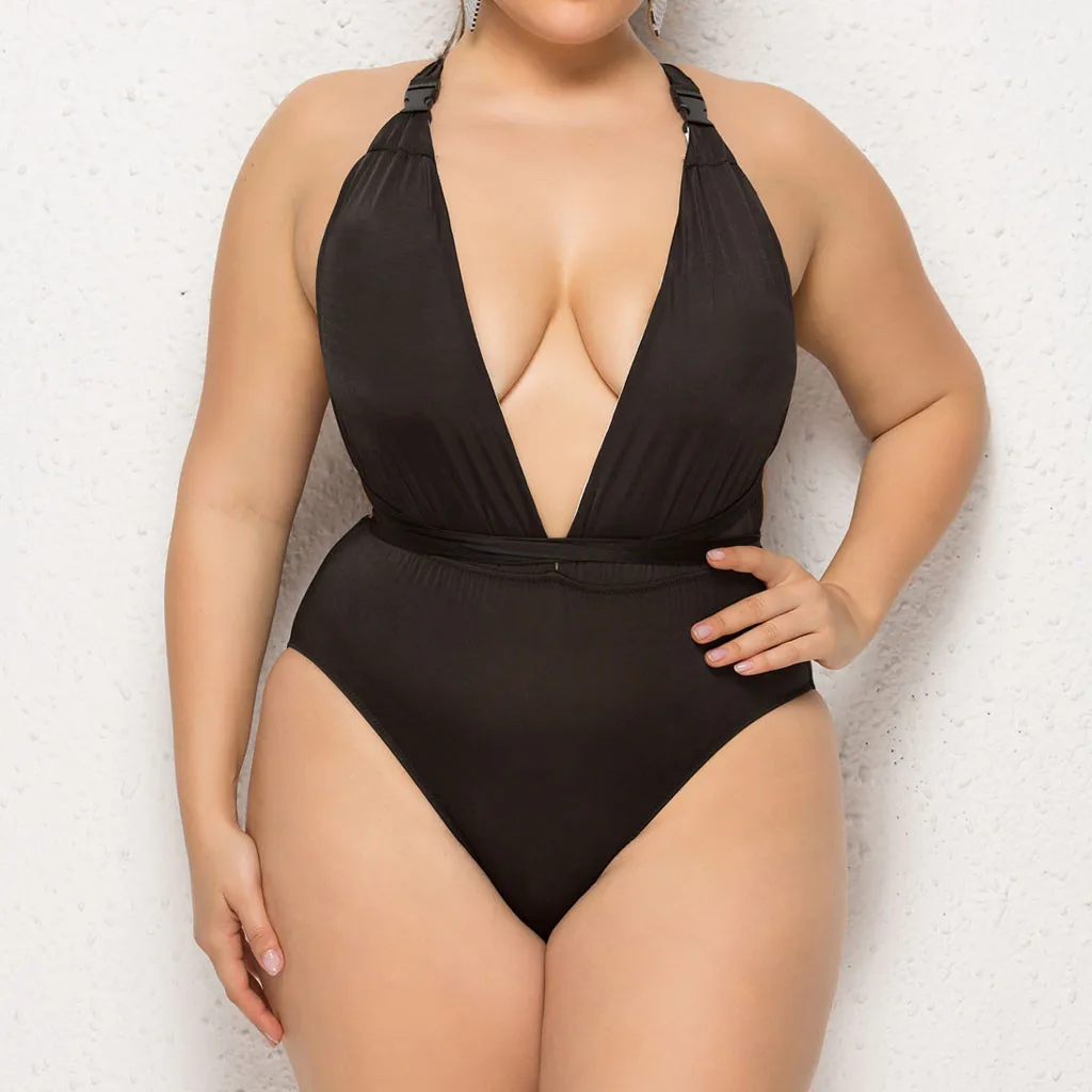 

2019 Beach Women Sexy High Waist Plus Size Solid Bikini Lace up Beachwear Swimwear Solid Color Bikinis Set Swimming Bathing Suit