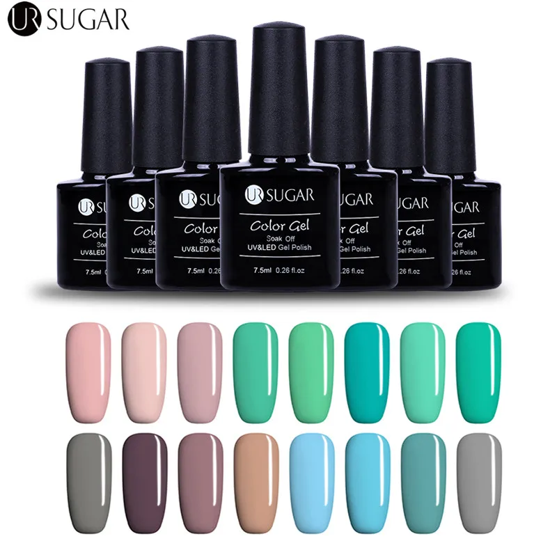 

UR SUGAR 1 Bottle 7.5ml Soak Off UV Gel Polish Green Series Pure Color Nail Art Gel Polish Manicure Nail Gel Varnish DIY