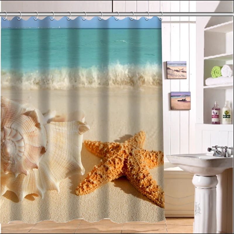 Custom The starfish shells on the beach Shower Curtain Home Decoration