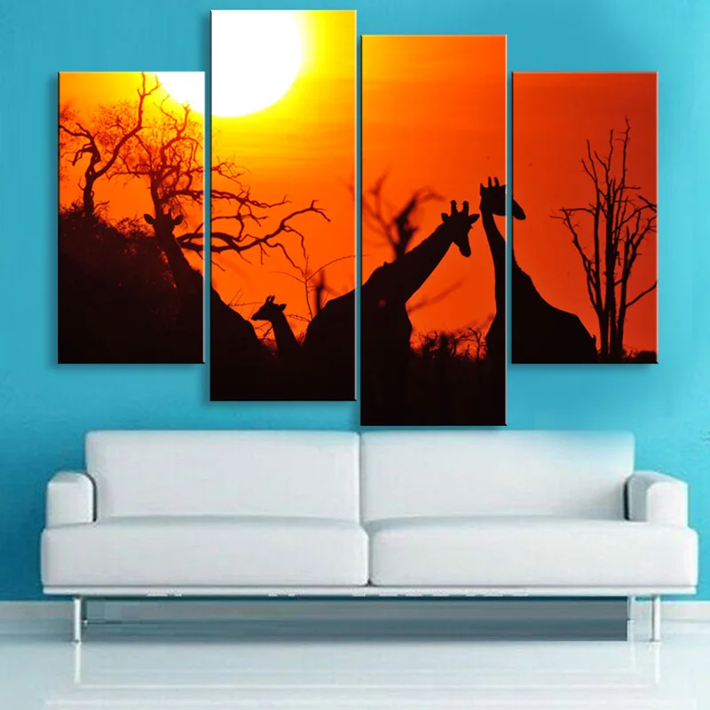 4 pieces high-definition print African landscape canvas oil painting poster and wall art living room picture FZ4-005 (8)