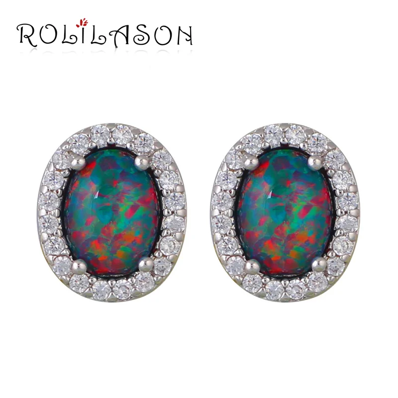 

1.88g Wholesale & Retail Brown Fire Opal Silver Stamped Oval Stud Earrings Fashion Jewelry Opal Jewelry OE585