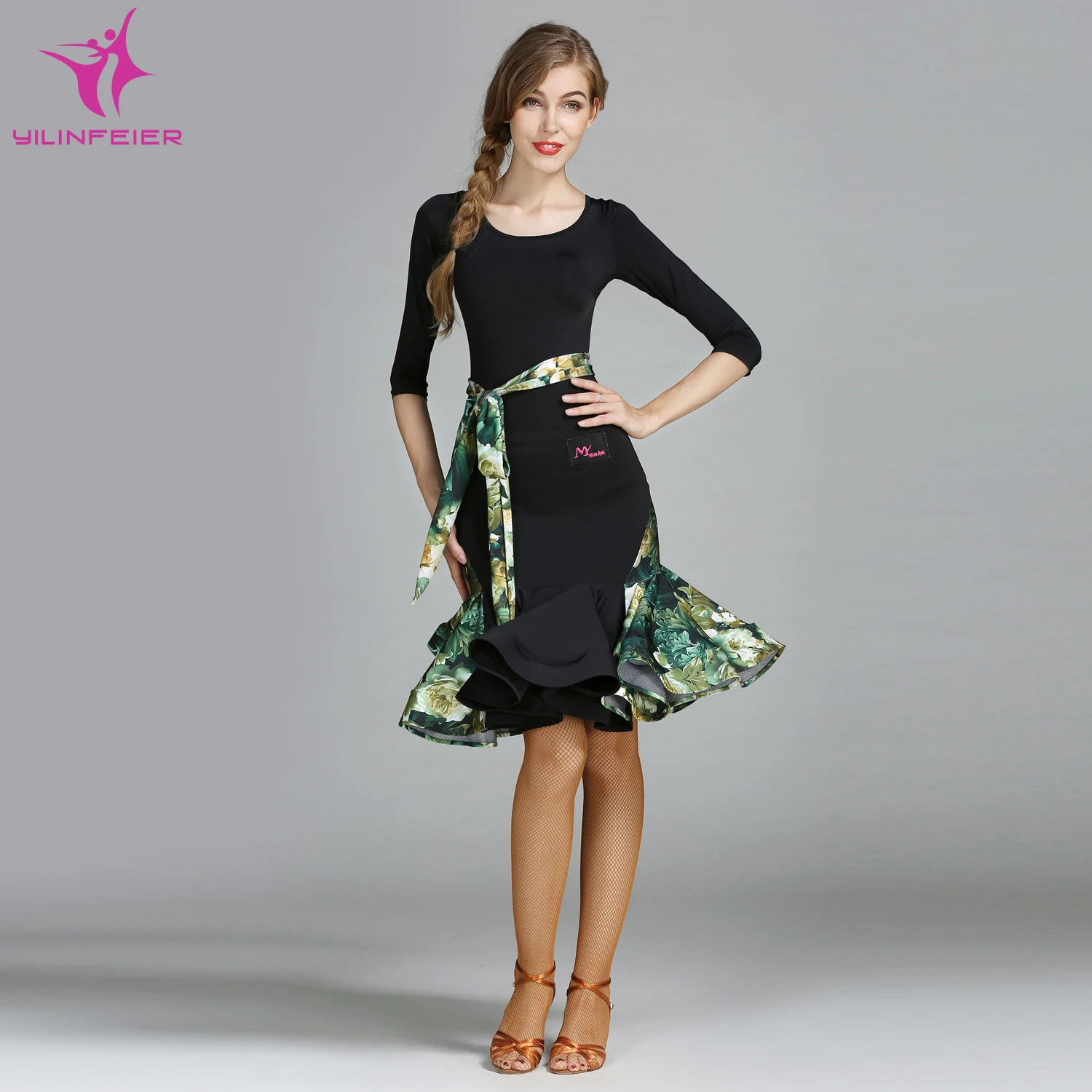 

YILINFEIER MY763 and MY764 Latin Dance Costume Top Leotard and Skirt Suits Women Lady Dress Ballroom Costume Evening Party Dress