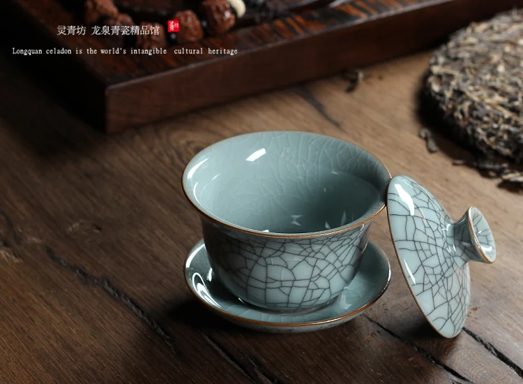 [GRANDNESS] Китайский Ge Kiln Longquan Celadon фарфоровая китайская гайвань чайные чашки и чаша керамическая 155 мл хрустящая глазурь чайник