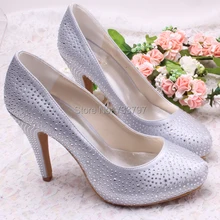 Spring and Autumn Thick Heel High-Heeled Studded Shoes Silver Platform Wedding Dress