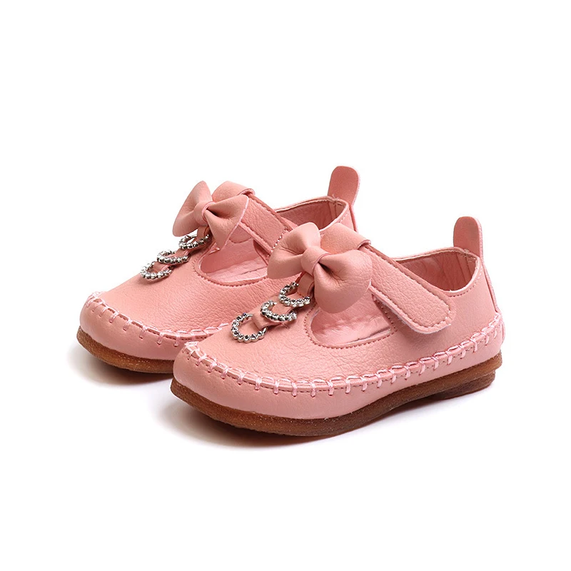 

Leather Shoes Kids Girls Sneakers Pink Glitter Shoes Bow Princess Flats Rhinestones Children Dress Shoes For Toddler Girls 2019