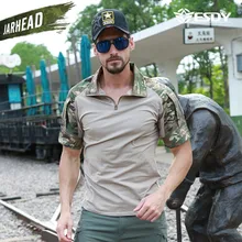 Тактическая Мужская футболка со стоячим воротником, с коротким рукавом, для улицы, боевая рубашка, для пеших прогулок, быстрая сушка, штурмовая рубашка с коротким рукавом