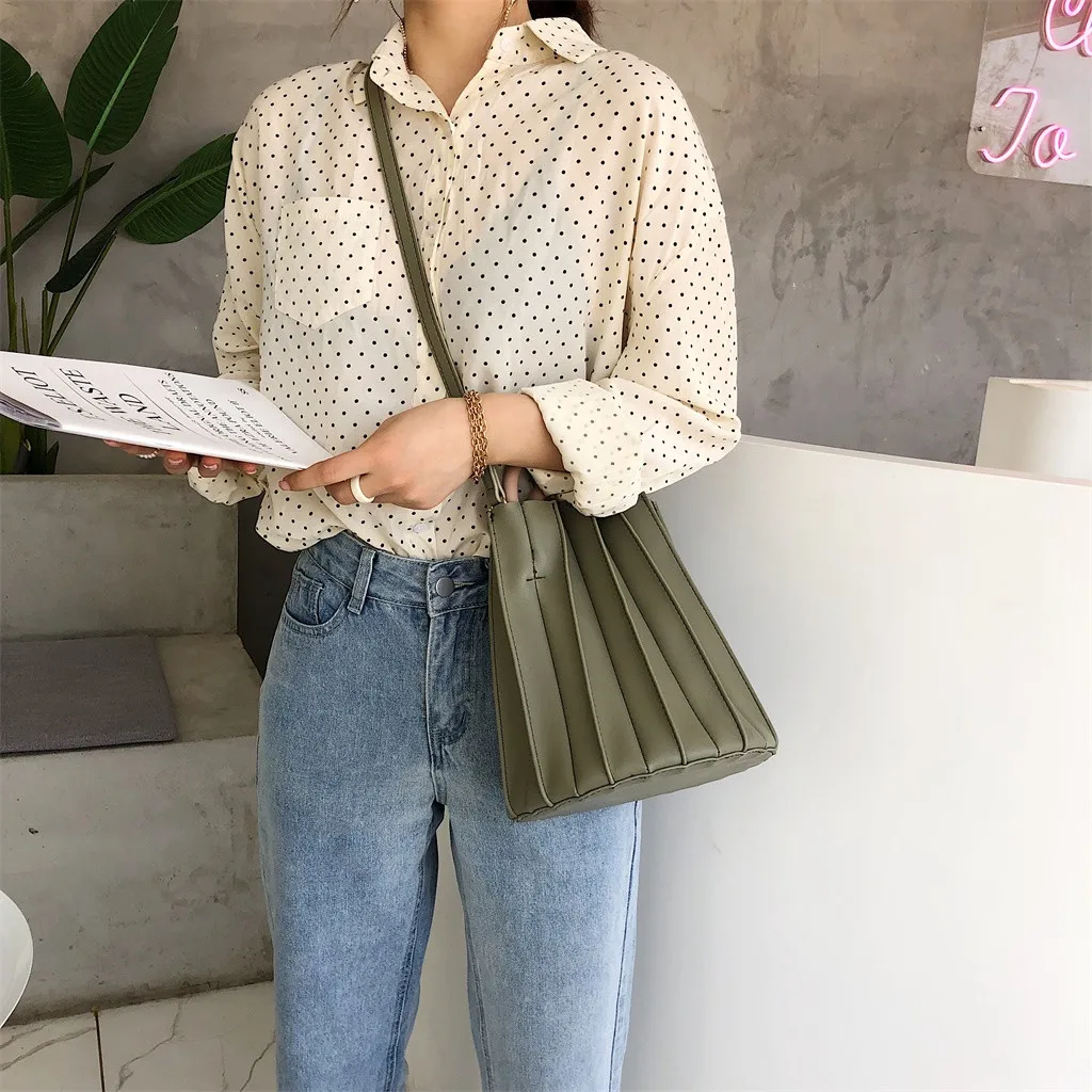 

Women Retro Pure Color Leather bags Bouffant Tote Bag Handbag Messenger Bags Beach women shoulder bag large#G5