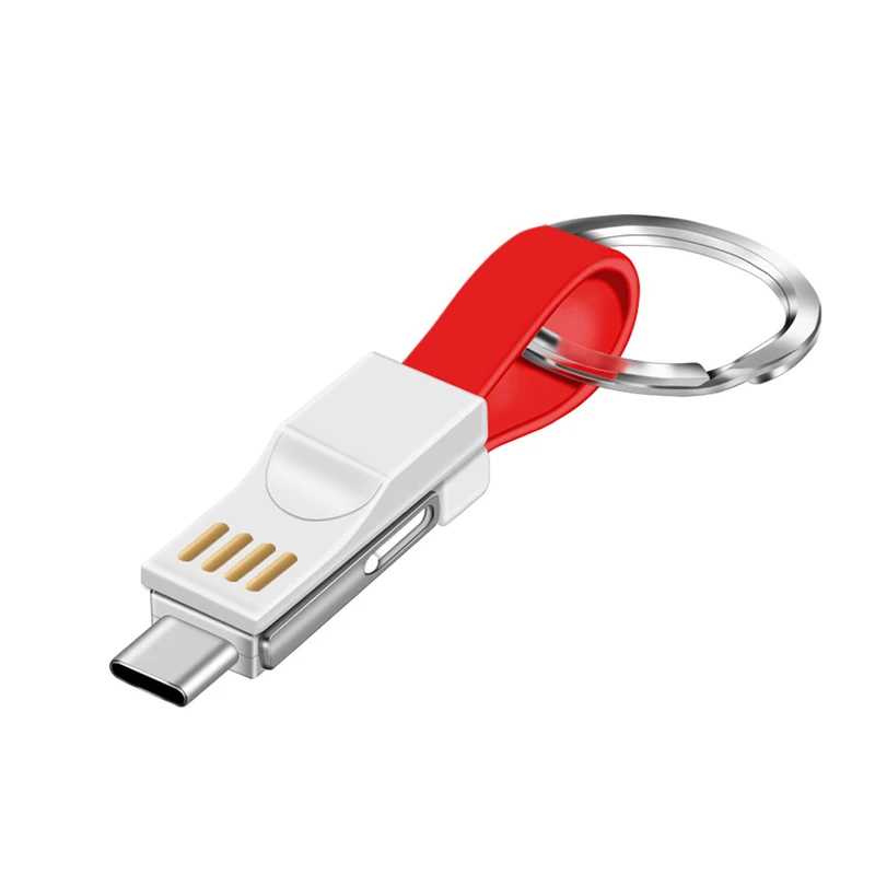 3 в 1 брелок USB кабель для зарядки Micro usb type C кабель для освещения для iPhone XS Android 2A Мини Брелок Зарядное устройство кабели для зарядки - Цвет: Красный