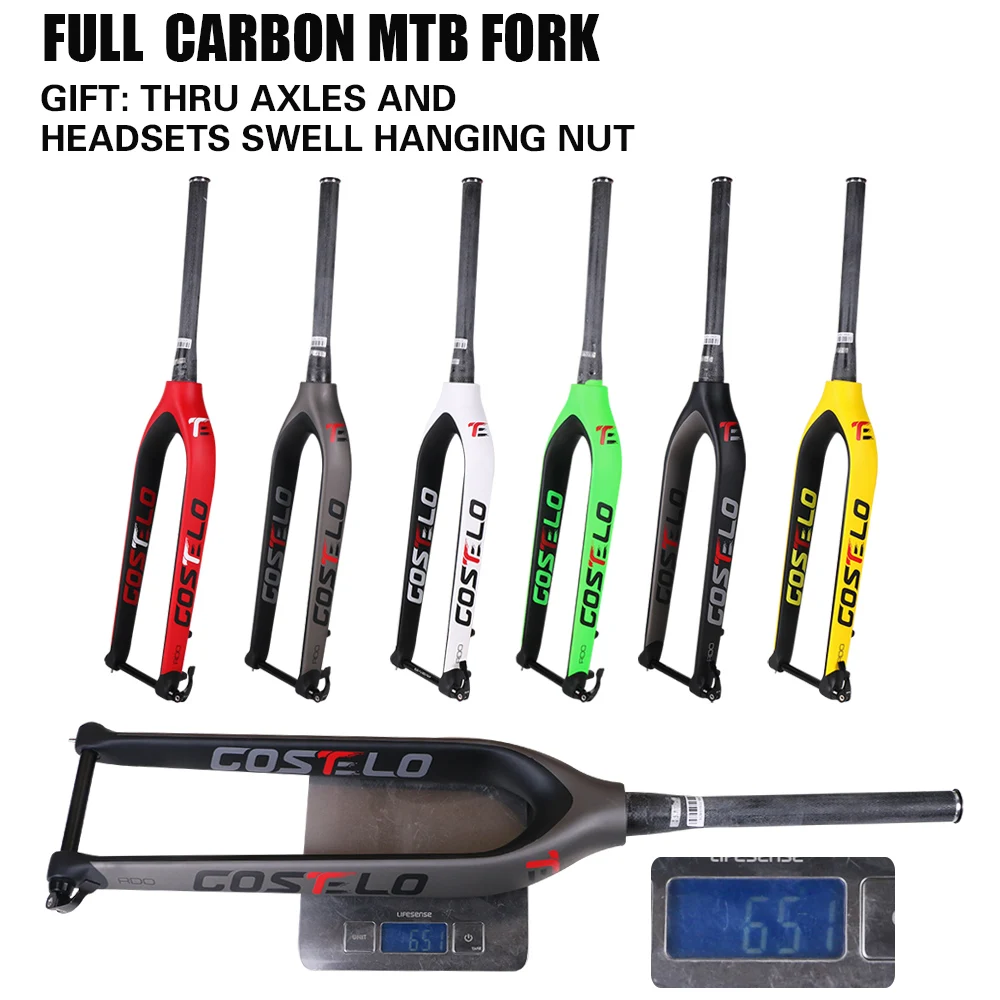 

2018 Costelo Full Carbon mtb fork 29er Mountain Bikes Rigid fork for bicycle parts Thru Axle 15mm bicycle fork free shipping