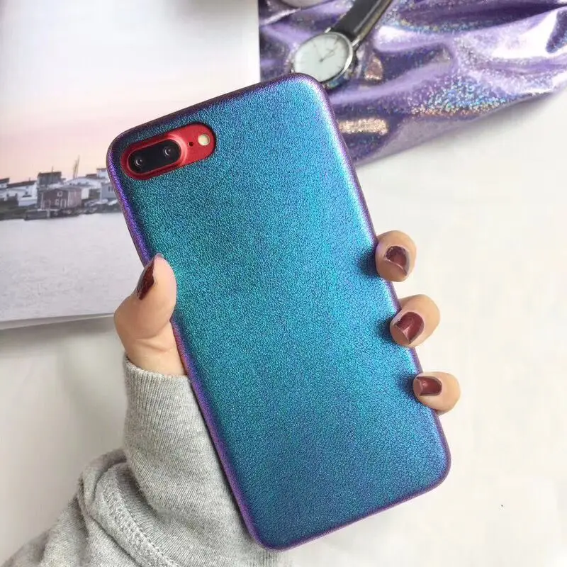 Blue Light Case For iPhone X 8 Plus Cases Luxury Purple Light PU leather Phone Back Cover For iPhone 7 6 6s Plus Capinha Fundas (7)
