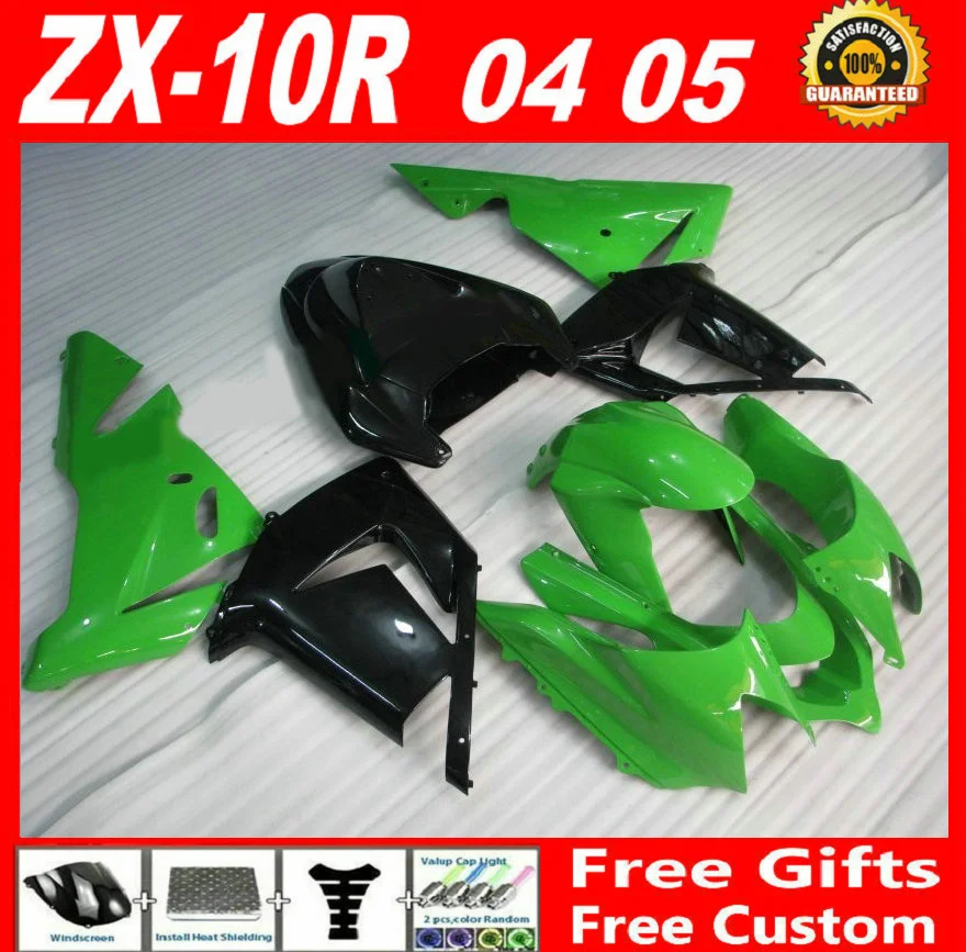 ABS plastic fairing kit for Kawasaki Ninja ZX10R 04 05 green black fairings set ZX10R 2004 2005