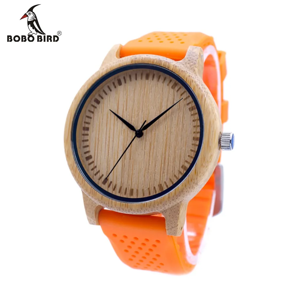 BOBO BIRD Men Design Bamboo Wood Quartz Watch Japanese Movement Soft Silicone Strap Casual Ladies watch
