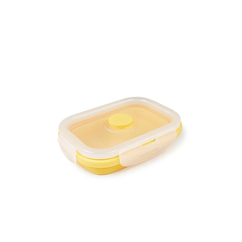 Складная складная коробка для ланча из силикона, 4 размера, без бисфенола, выдвижной контейнер для хранения еды, Студенческая коробка для пикника - Цвет: Цвет: желтый