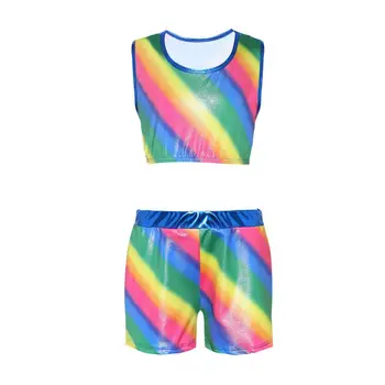 

Split gymnastics suit girls rainbow color matching body suit ballet dance practice clothes dance pants suit