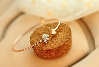 Fashion Jewelry Bracelet Peach Heart-shaped Crystal Bracelet Open Double Gold Bracelet fashion bracelet