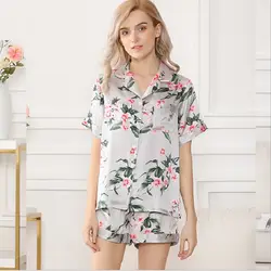 Шелковая окрашенная Пижама, набор для женщин, лето 2019, сексуальная женская шелковая одежда для сна, ночное белье, домашняя одежда, рубашки с