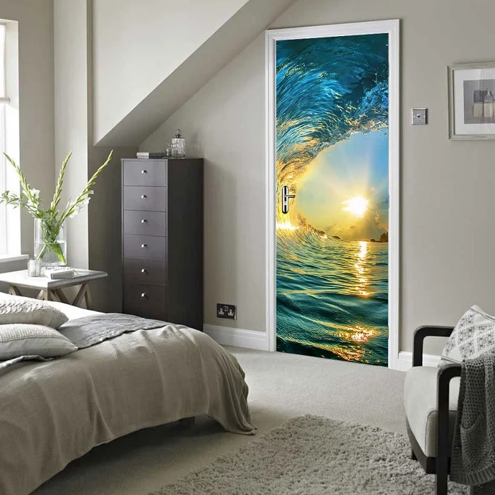 77x200 см 3D красивые пейзажные наклейки на дверь для гостиной, спальни, ПВХ клейкие обои, домашний декор, водостойкая Наклейка на стену - Цвет: DM039