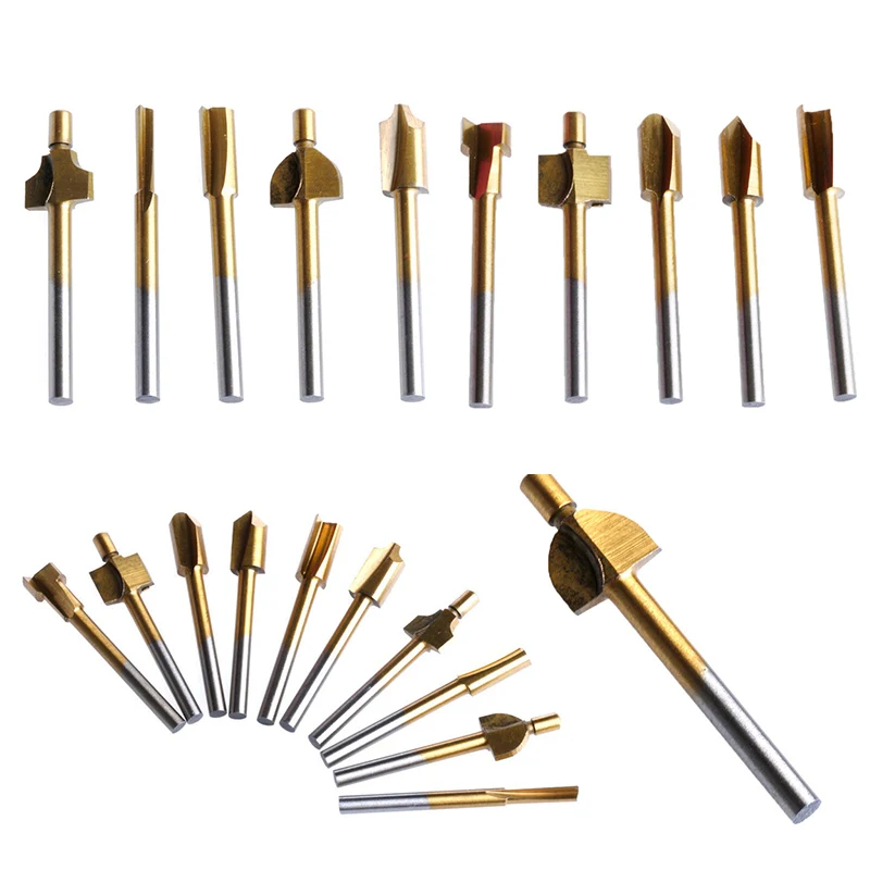 10pcs New Titanium Mini HSS Router Bits 1/8" 3mm Shank Wood Cutter Router Bits For Rotary Tools