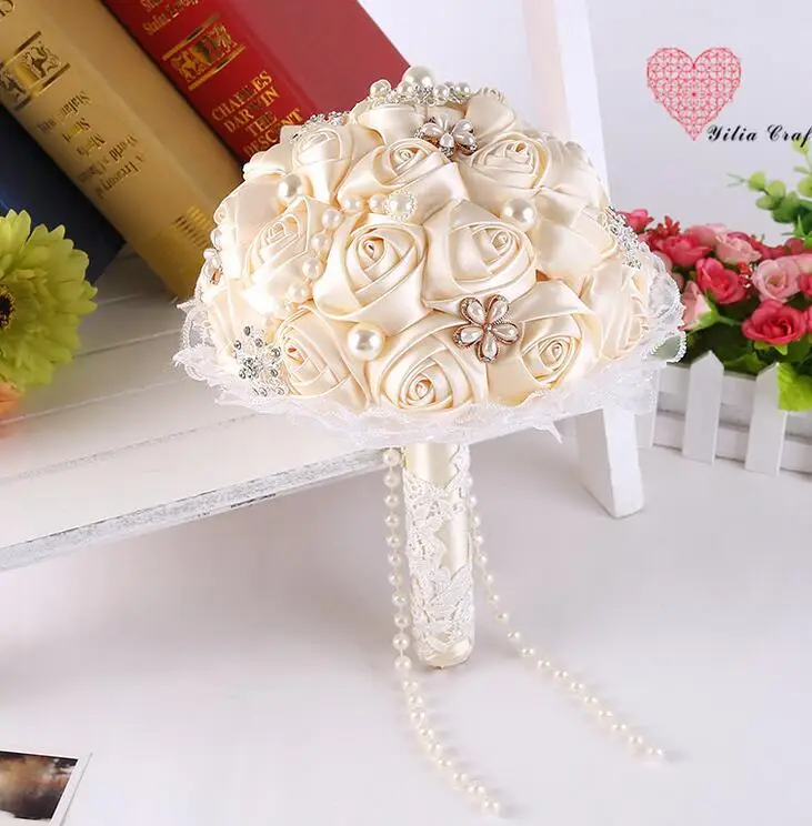

MissRDress Gorgeous Pearl Wedding Bouquet Artificial Bridal Bouquets Ivory Rose Wedding Flowers For Wedding Accessories JK308
