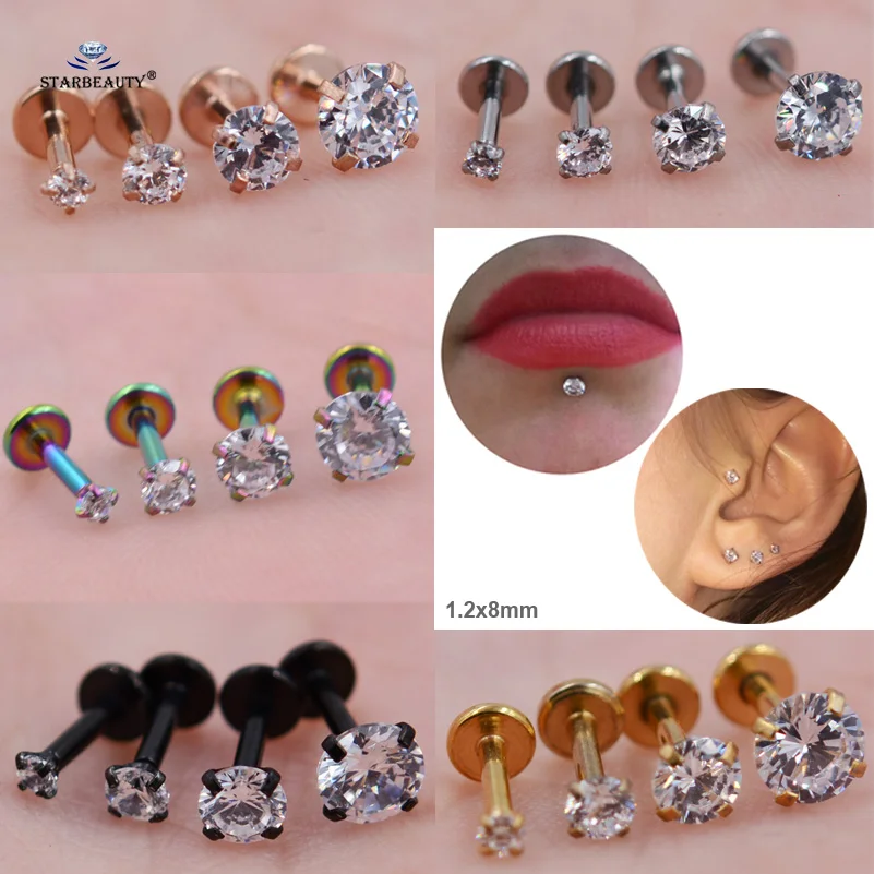 Starbeauty 1 шт. 2x8 мм круглый прозрачный Кристальный нос пирсинг для пупка Labret спираль