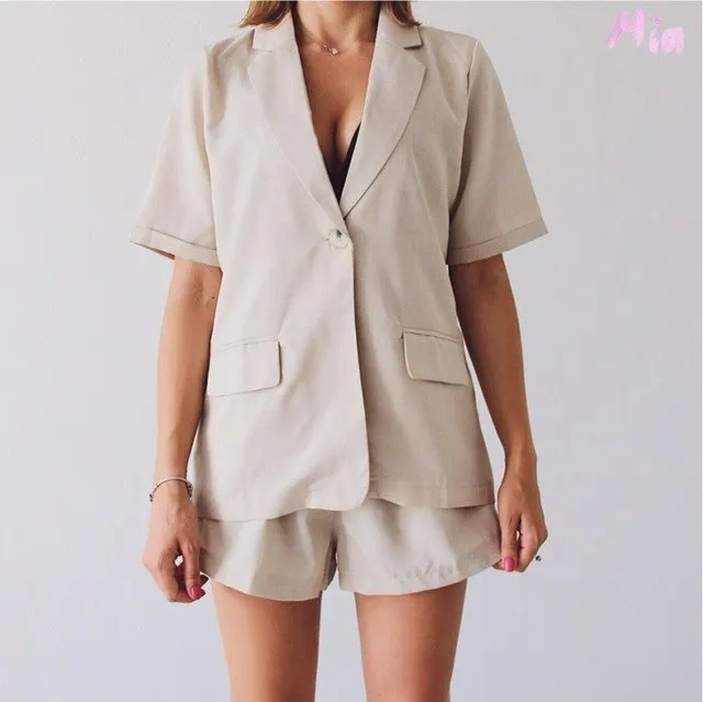 Summer Pure Color Short Suits for Women Stylish Blazer & Hot Shorts Office Girl Suit Female 2 Piece Set 2018 Feminino