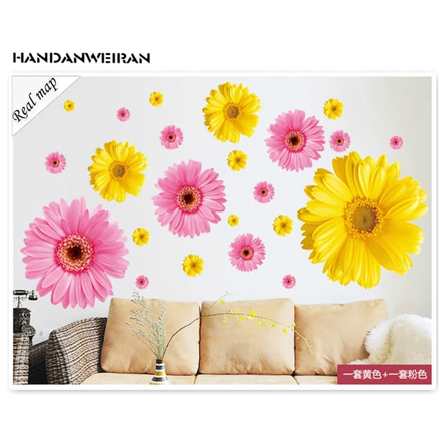 Best Offers 11pcs yellow pink daisy flower sticker dining room decorative wall stickers removable decorative stickers Best Offers 11pcs yellow pink daisy flower sticker dining room decorative wall stickers removable decorative stickers