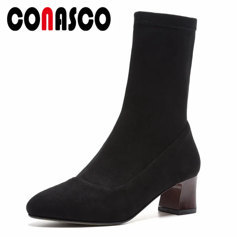 

CONASCO High Quality Mid-calf Women Boots High Heels Long Slim Autumn Winter Martin Shoes Woman Coomfort Casual Shoes