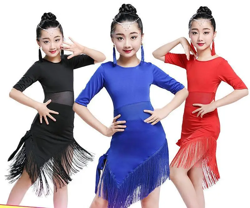 

Tassel Latin Dance Dress For Girls Children Salsa Tango Ballroom Dancing Dress Competition Costumes Kids Practice Dance Clothing
