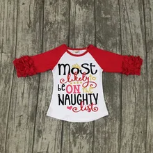 Fall/winter baby girls children clothes most likely to be on the naughty list boutique cotton top t-shirts raglans icing sleeve